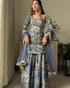 Latest Indian Wedding Party Wear Chinon Digital Print With Sequence Embroidered Work Top and Sharara With Lace Work Dupatta - Product Image 1