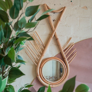Espejo de pared de ratán hecho a mano, espejo de mimbre Natural de estilo bohemio decorativo redondo para sala de estar, dormitorio, decoración del hogar - Product Image 2