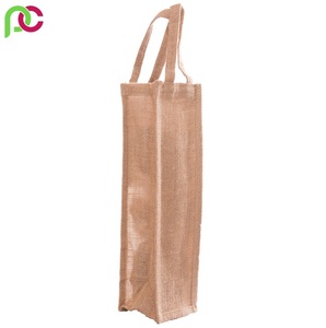 Bolsas DE YUTE Y vino ecológicas para una sola botella con asas de cuerda elegantes, soporte de transporte con logotipo personalizado para compras de vino - Product Image 1