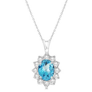 Collar con Colgante de Oro Blanco de 14K con Topacio Azul y Diamantes, Colgantes y Dijes con Diamantes de 1.70ctw - Product Image 1