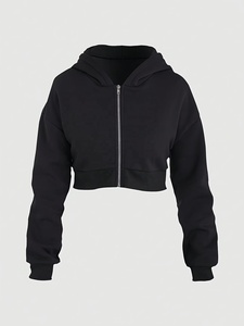 Vente en gros de sweats à capuche pour femmes, personnalisés, élégants, de haute qualité, en matière de qualité supérieure, couleur noire unie, manches longues - Product Image 1