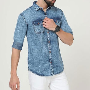 Camisa Vaquera de Mezclilla para Hombre, Superventas 2025, 100% Algodón, Secado Rápido, Cuello Camisero, Logotipo Personalizado, Estilo Veraniego, Moda - Product Image 1