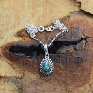 Tendance 925 Sterling Silver Turquoise Gemstone Pendentif Bijoux À La Main En Argent Boho Style Pendentif Bijoux Pour Femmes Cadeau Filles - Product Image 5
