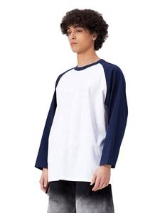 Suministro de fabricación de fábrica Camisetas raglán de dos tonos para hombres High Street Algodón Manga larga con patrón de estampado de características de secado rápido - Product Image 3