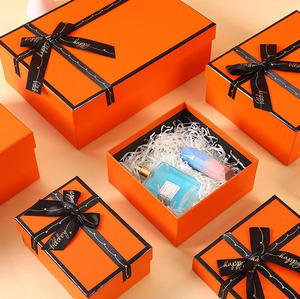 Luxury <b>Gift</b> <b>Box</b> with Light & Bow - Orange/Blue <b>Empty</b> Packaging <b>for</b> Perfume Cosmetics, Birthday Wedding Party - Product Image 1