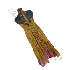 Bohème fait à la main indien Vintage Sari soie vêtements pour femmes Maxi robe dames élégante robe de dîner sans manches robes de soirée femmes - Product Image 4