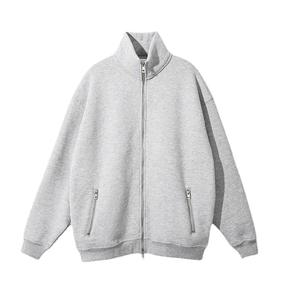 Sweat-shirt à capuche zippé uni à col montant streetwear, en molleton de coton de haute qualité, logo personnalisé de luxe, sweat-shirt zippé intégral pour homme - Product Image 5