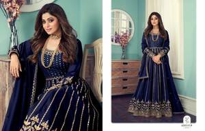 Shamita Shetty a inspiré la plus belle broderie lourde Faux Georgette tissu costume de luxe pakistanais salwar/catalogues ethniques. - Product Image 2