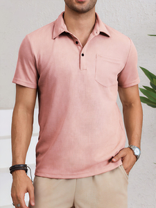 Camiseta sólida de cuello polo con diseño de botones y mezcla de poliéster para hombre - Product Image 5