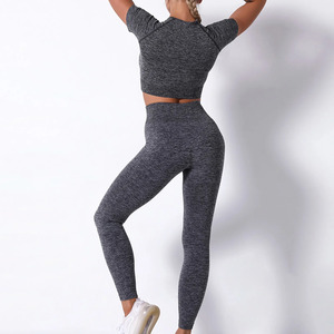 Conjunto de Yoga de 2 Piezas para Mujer, Diseño Sólido, Transpirable, de Secado Rápido, Sin Mangas, Cintura Elástica, Logotipo Personalizado, Cintura Media, Logotipo Impreso en la Parte Delantera - Product Image 1