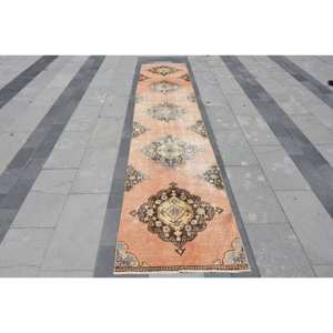 Tapis Vintage en Laine Orange Beige 2.5 X 12.2ft Turc Classique Motif Patchwork pour Adolescent Rectangle Couloir Styles Latex - Product Image 1