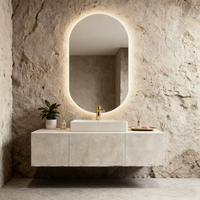 Miroir de maquillage intelligent ovale à LED rétroéclairé, mural, anti-buée, avec interrupteur tactile, miroir LED intelligent pour hôtel, villa, salon