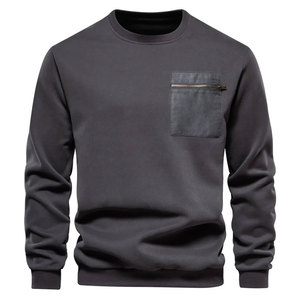 เสื้อสเวตเชิ้ตผ้าฝ้ายคุณภาพสูงทรงหลวมสำหรับผู้ชายรุ่นใหม่ประจำฤดูใบไม้ร่วง มีกระเป๋าซิป เสื้อสเวตเชิ้ตลำลองสไตล์สปอร์ต เสื้อพูลโอเวอร์ผู้ชาย - Product Image 1