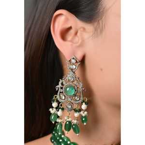 Ensemble de collier de mariée ras de cou en diamant américain avec pierre verte bijoux de mode avec boucles d'oreilles - Product Image 5