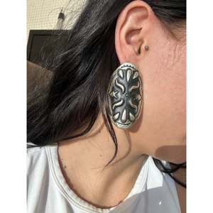 Sterling Silver Post Dangle Concho <b>Earrings</b> with Emerald <b>Pearl</b> <b>Diamond</b> Accents Gold Plated for Party Occasions - Product Image 2