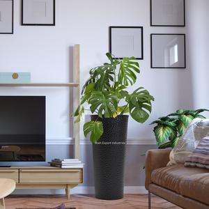 Juego de 3 macetas cilíndricas de metal martillado con revestimiento negro para el hogar y el jardín, Patio, porche delantero, decoración, maceta de flores - Product Image 3