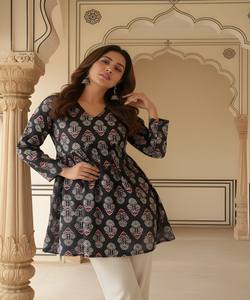 MODERNO TOP DE RAYÓN ESTAMPADO PARA USO DIARIO, PRECIO AL POR MAYOR, PRENDAS ÉTNICAS, KURTI MULTICOLOR, TELA DE ALGODÓN - Product Image 1