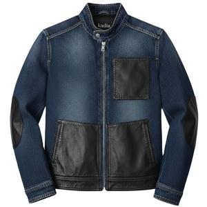 KADIA Custom Denim <b>Patches</b> Hybrid Coated Woven Windproof Breathable Stand Collar Zipper Front Autumn Casual Rider <b>Jacket</b> - Product Image 1