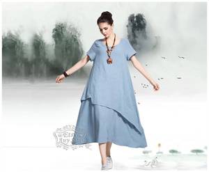 Robe d'été de printemps et anti-rides respirante en rayonne, col en V, longueur thé, couleur unie, pour femmes - Product Image 2