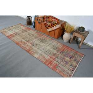 3.1x8.8 ft <b>Runner</b> Turkish Vintage Rug, <b>Red</b> Striped Wool Rug - Product Image 3