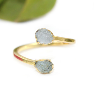 Exclusive Trendy Real Rough Aquamarine Double Stone 24K Gold Electroplated Adjustable <b>Ring</b> For Women Wholesale Jewelry For India - Product Image 1