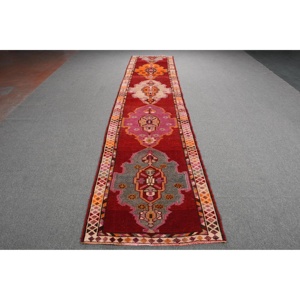 3x14.2 ft Vintage Rug, <b>Runner</b> Turkish Rug, <b>Red</b> Patchwork Rug - Product Image 1