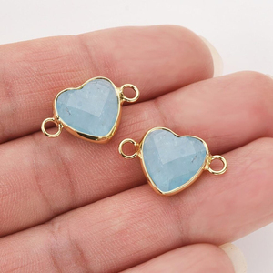 Bisel en forma de corazón facetado, ajuste de doble bucle, aguamarina, Conector de joyería hecho a mano, artesanía para pedidos al por mayor - Product Image 1