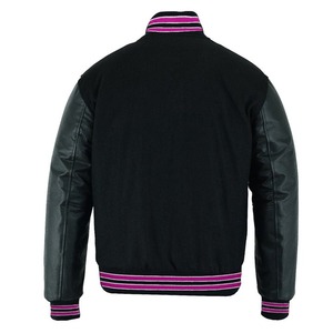 Classic Varsity <b>Baseball</b> <b>Jacket</b> <b>Men</b> Winter Wool Body Black Pink Trim Stand Collar High Street Hot Design Windproof Breathable - Product Image 2