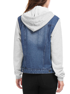 Veste en jean longue à capuche pour femme, sur mesure, respirante et extensible, avec impression par sublimation sur coton bleu, design uni pour l'hiver - Product Image 5