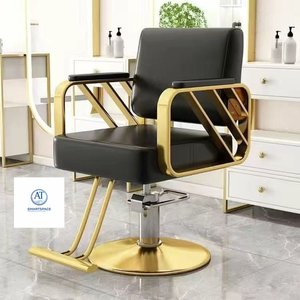 Fauteuil de Barbier Hydraulique Inclinable Moderne Noir & Or, Mobilier de Salon de Coiffure en Acier et PU pour Salons de Beauté de Smartspace - Product Image 1