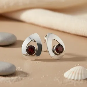 Pendientes de Botón de Granate Vintage y Modernos para Mujer, Plata de Ley 925, Chapado en Oro de 14K, Material de Oro Blanco y Amarillo, Piedra Principal de Diamante, Joyería - Product Image 2