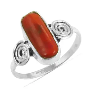 Bague en argent sterling 925 plaqué or rose avec corail et pierres précieuses naturelles, design spirale, style bohème délicat, sertie clos - Product Image 3