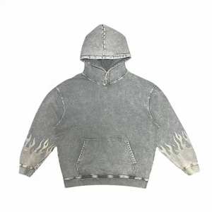 Sudadera con Capucha de Mezclilla Extra Grande para Hombre con Estampado de Llamas en las Mangas, Corte Regular, Informal, para Otoño, Transpirable, de Algodón - Product Image 1