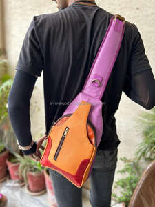 Nouveau Western élégant multi cuir recyclé couleur trapu unisexe bandoulière poitrine sac arc-en-ciel couleur fermeture éclair bandoulière avant sacs - Product Image 2