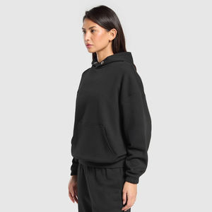 Sweat à capuche polaire décontracté noir de qualité supérieure pour femmes doux et chaud pull sweat poche kangourou OEM imprimé avant pour l'hiver - Product Image 3