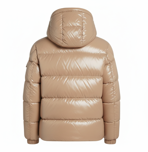 Blouson matelassé en laine beige personnalisé pour homme, léger, à capuche, écologique, chaud pour l'hiver, imperméable, respirant, fermeture éclair, style décontracté - Product Image 2