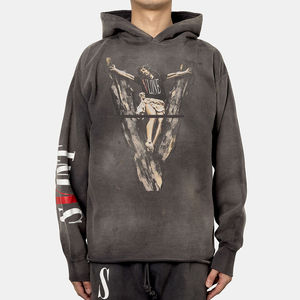 Sudadera con capucha desgastada con lavado ácido personalizada para hombre, ropa de calle Vintage, dobladillo crudo estampado, talla XS, nuevo forro polar de invierno - Product Image 2