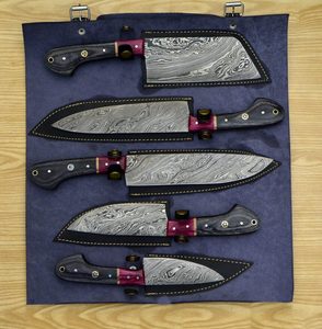 Ensemble de 5 couteaux de chef en acier damas fait main sur mesure avec étui en cuir - Product Image 4