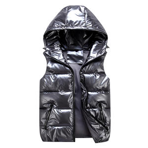 Invierno sin mangas brillante Puffer chaleco chaqueta logotipo personalizado impermeable brillante burbuja hombres chalecos con capucha - Product Image 4