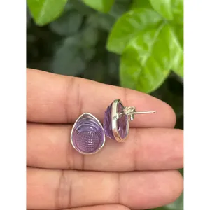 925 Silver Natural <b>Amethyst</b> <b>Stud</b> <b>Earrings</b> Water Drop Shape Bezel Setting 14K 18K Gold Rose Gold Plating 18K Gold Diamond Pearl - Product Image 3