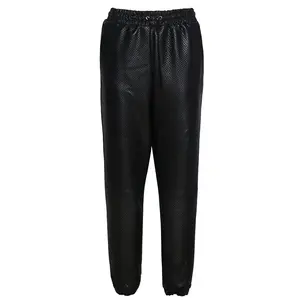 TROUSERS JOGGING STYLE WORKED GENUINE NAPPA LEATHER MADE IN ITALY ONLY IN BLACK