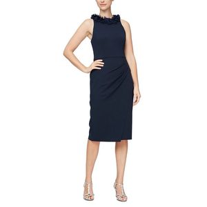 Abito tubino floreale da donna Alex Eve, comodo, taglia XS, blu, maniche corte, silhouette dritta, stampa serale naturale ODM - Product Image 1