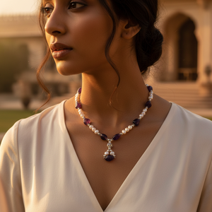 Collar Clásico de Plata 925 con Colgante de Amatista y Perla de Agua Dulce con Diseño de Gota de Agua para Mujer, Ideal para Bodas - Product Image 4