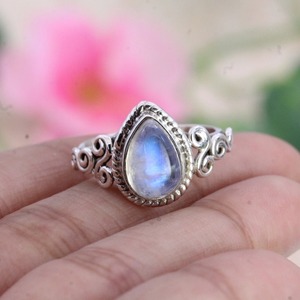 Sterling Silver Rhodium Plated 925 <b>Moonstone</b> Classic Gemstone Prong Setting Wedding Gift <b>Ring</b> Handmade Christmas Blue Fire - Product Image 3