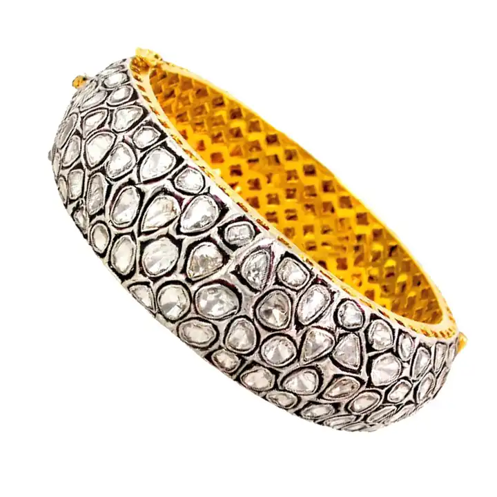 Diamond slice polki diamond bangle bracelet 3 carat rosecut diamond br   Jewelry by Artwark