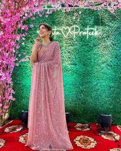 Dernier vêtement de soirée de créateur indien, couleur rose, Georgette fantaisie, chemisier de travail pour femmes au prix de gros - Product Image 4