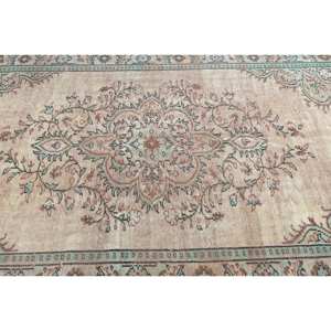 Tapis traditionnel en laine bleu beige 5.7x9.5 pieds classique turc Rectangle rayé motif salon tapis Latex pour maisons 4m - Product Image 5