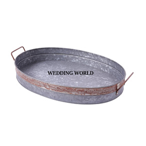 Tbleware Galvanized Serving <b>Tray</b> Round Shape Handmade New Serving Platter Round Shape Tableware Vintage Galvanized <b>Tray</b> - Product Image 5