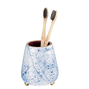 Nuevo portaescobillas de madera hecho a mano, organizador de baño de diseño moderno, almacenamiento ecológico con patas doradas, acabado de madera de acacia - Product Image 3