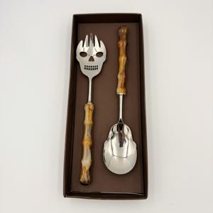 Ensemble de serveurs à salade décoratifs en acier inoxydable, fabriqués à la main avec une poignée en résine, avec boîte, ensemble de service de cuisine - Product Image 1